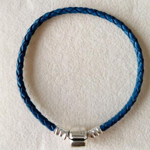 Blue leather bracelets for women jewelry without charm fit brand beads charms with 925 sterling silver clasp Fine Jewelry PL005
