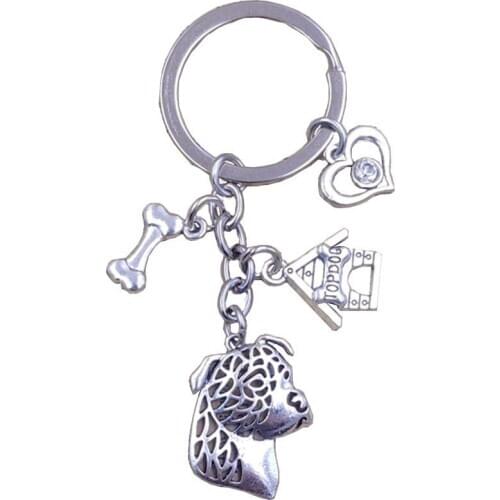 Staffordshire Terrier Dog Animal Luxury Keychain Pendant Key Ring Pet Tassels Antique Bohemian Women Men Jewelry Gift K048-50-51