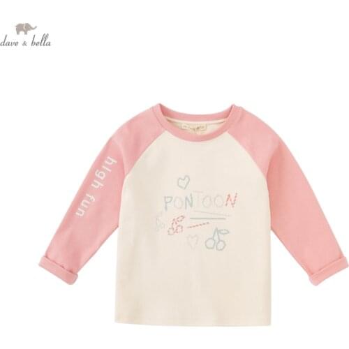 DKY19472 dave bella autumn 5Y-13Y kids clothes children fashion letter T-shirt girls high quality fashion tees