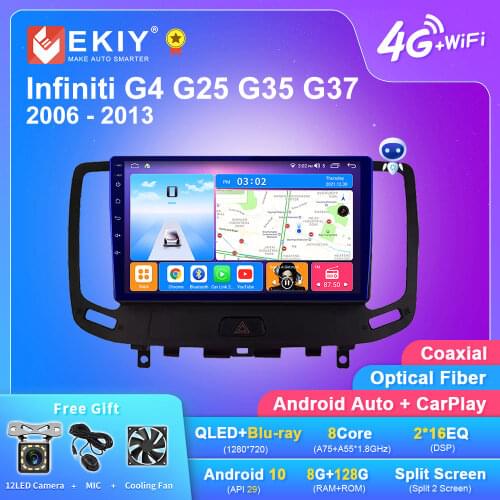 EKIY For Infiniti G4 G25 G35 G37 2006-2013 Android Car Radio QLED 1280*720 6+128G Multimedia Player GPS Navigation BT Stereo DVD