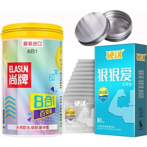 ELASUN 34 Pcs 8 Types Ultra Thin Condoms Ice and Fire Dotted Pleasure for Her Natural Latex Rubber Condoms for Men