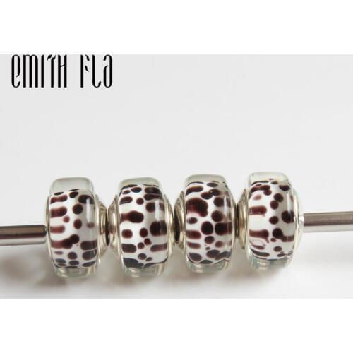 Emith Fla 925 Sterling Silver Large Hole Cow Murano Glass Beads European Charm Beads Fit Brand Bracelet Round Beads Jewelry
