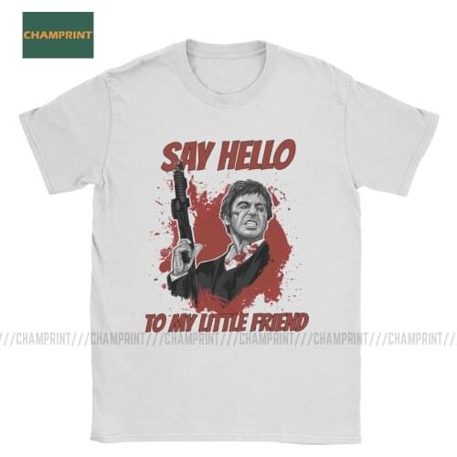 Funny Scarface T-Shirts for Men Cotton T Shirts Tony Montana Movie Big Guns Little Friend Al Pacino Short Sleeve Tees 6XL