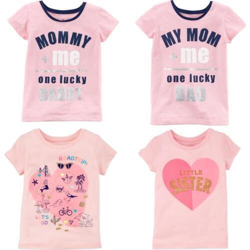 Pink Baby Girl Tees Shirts Cute Mommy Daddy Heart Children Outfits Newborn Clothes T Shirts Tops Fashion 100% Cotton T-Shirts