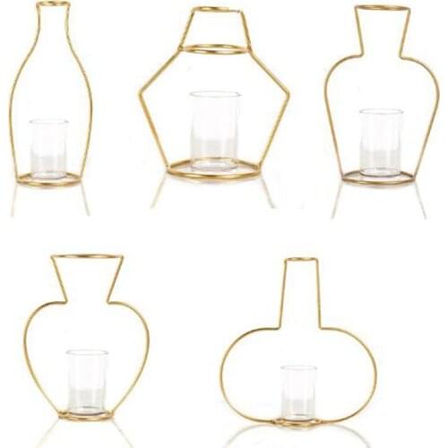 Creative Geometry Iron Crafts Vase Desktop Dry Flower Metal Plant Holder Modern Solid Home Decor Nordic Styles Iron Vase