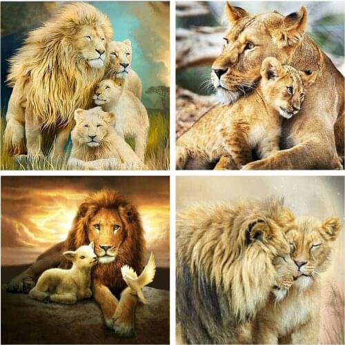 Huacan 5D Diamond Painting Lion Full Square DIY Diamond Embroidery Mosaic Animal Art Decorations Home