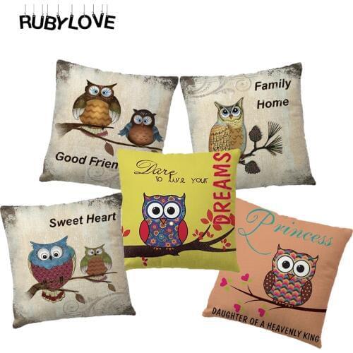 Cartoon Cushion Cover Owl Family Print Pillow Case Bird Linen 45*45 CM Throw Pillow Cover Decoration For Home Office Car Decor