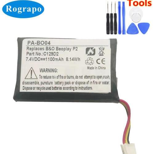 New 7.4V 1100mAh C129D2 Replacement Battery For Bang & Olufsen BeoPlay P2 Bateria Batterie Batteries 3-wire Plug +tools