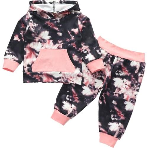 Newborn Baby Girls Clothes Long Sleeve Tie-Dye Printed Hoodie Sweatshirt +Pants Set Autumn Winter Outfits 6 9 12 18 Months