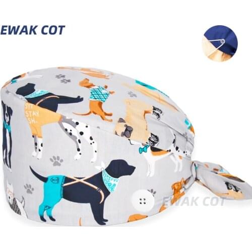 Wholesale Unisex Health Workers Frosted Hat Lab operator work cap Beauty salon Print Hat adjustable Scrub Cap working Clean hat