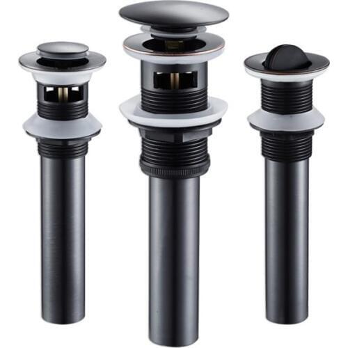 1pc Solid Brass Finished Bathroom Lavatory Sink Pop Up Flip Cover Drain With/Without Overflow Black Bathroom Accessories