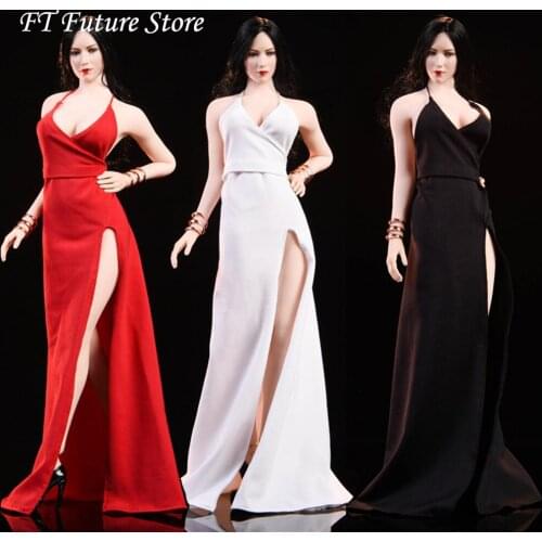 1/6 Scale Sexy Female Figure Clothes Accessory Red Carpet Long Evening Dress C1901 Model for 12'' Action Black/Red/Black Color