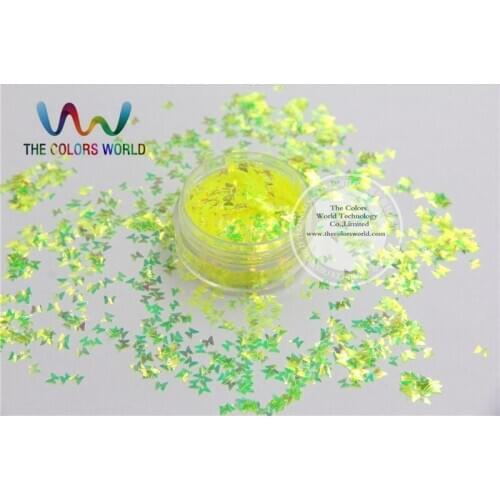 3MM size American Fantasy Iridescent Yellow shinning color glitter Butterfly shapes sparkles for Nail Art DIY supplies1pack=50g