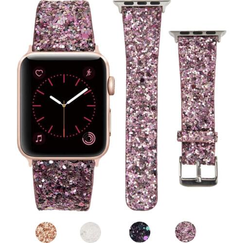 Women Watch Band for Apple Watch 40mm 38mm 42mm 44mm Leather Bracelet for Iwatch 6 5 4 3 Flashing Fashion Wristband Accessories