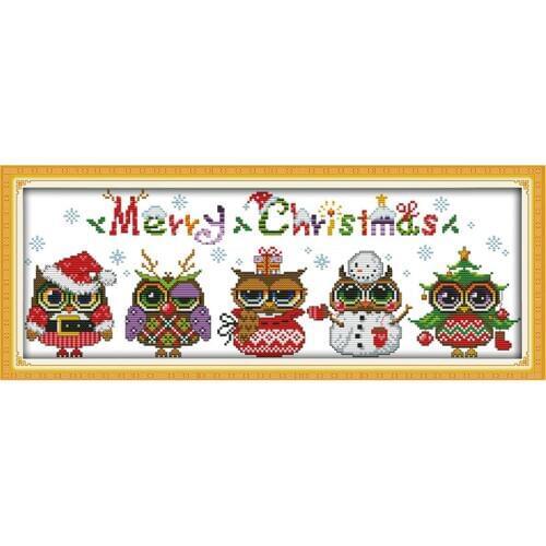 Christmas Owls Cross Stitch DIY Handmade Crafts Counted Print on Canvas DMC 11CT 14CT kits Embroidery Needlework Sets Home Decor