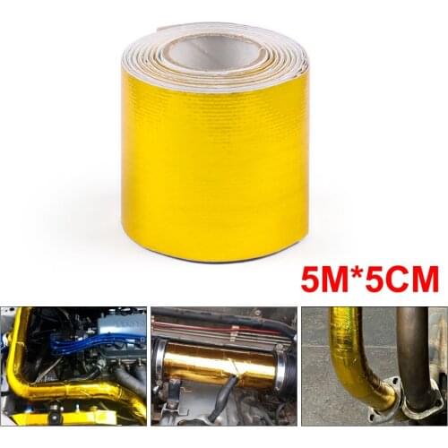 5mx5cm Fiberglass Heat Reflective Tape Gold High Temperature Heat and Sound Shield Wrap Tape Thermal Insulation Band Exhaust