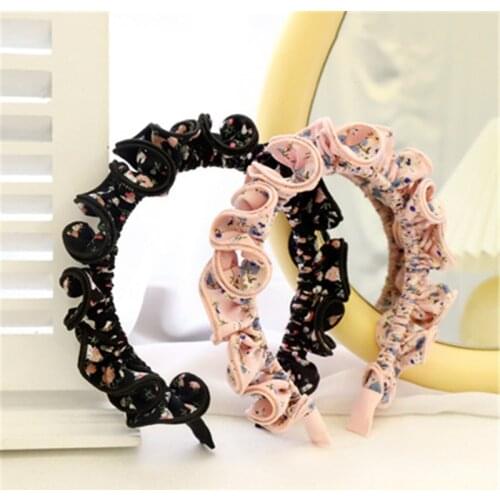 Fabric Hairband For Women Girl Print Hair Accessories Fresh Wide Headband Korean Accordion Folds Fashion Head Wrap Wholesale