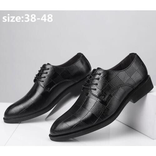Men Dress Shoes High Quality Leather Pointed Formal Shoes Big Size 38-48 Oxford Fashion Lace Up Office Footwear