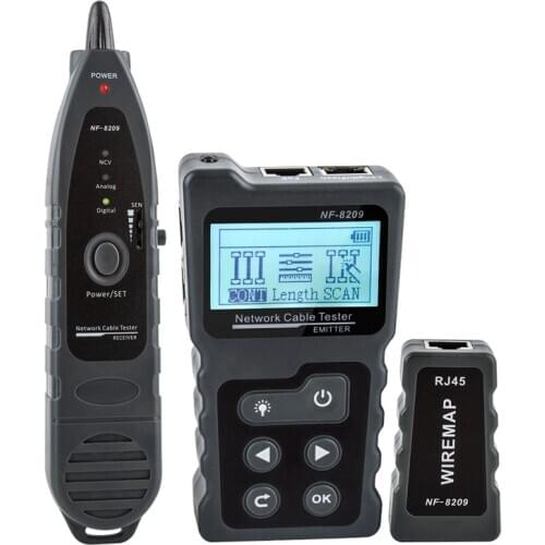 NOYAFA NF-8209 LCD Display Measure Length Lan Cable POE Wire Checker Cat5 Cat6 Lan Test Tool Scan Cable Wiremap Tester