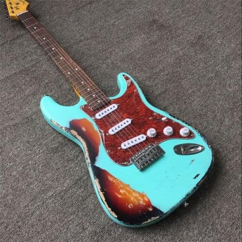 Stock, antique is used as electric guitar. Green, real photos, free shipping. It can be modified and customized as required St