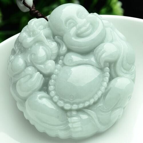 High Quality Grade A Jade Jadeite Pendant Luck Bless Smile Buddha Pendant 40x8mm