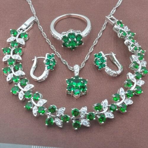 Green Zirconia Jewelry Sets Womens Wedding Jewelry Bracelet Silver Color Pendant Earrings Ring Best Gift YZ0503