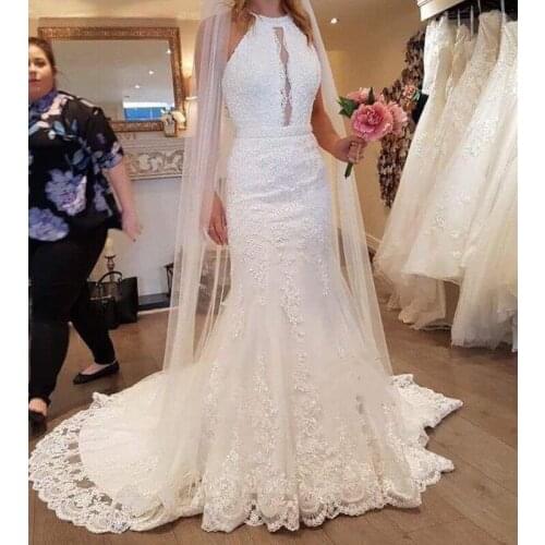 New Mermaid Wedding Dresses 2020 Backless Sweep Train Appliques Beads Chapel Garden Bridal Gowns vestidos de novia Plus Size