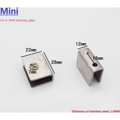 10PCS/LOT Square Design Small Stainless Steel 4-7MM Glass Shelf Brackets Clamps Clips Support With Screws 4sizes