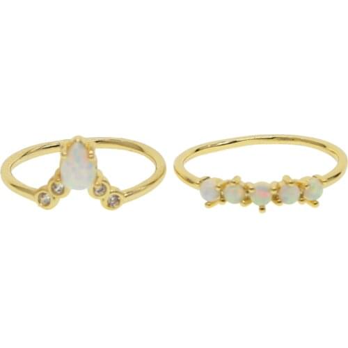 2021 Top Quality Luxury 2pcs set opal stone Gold color ring micro pave tear drop CZ rings for women ladies charm fashion jewelry