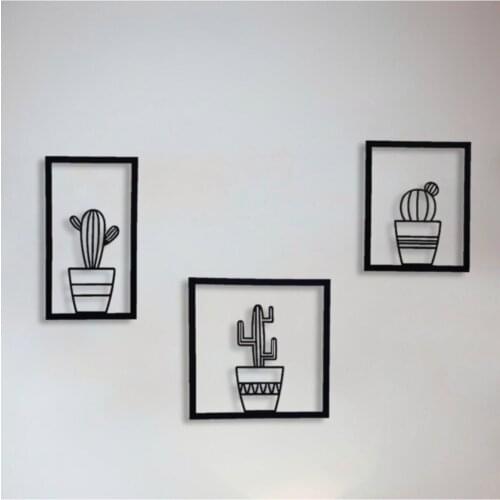 3 Piece Cactus Metal Frame Botanical Canvas Painting Pictures for Living Room Home Decoration Wall Hanging Plaque Nordic Styles