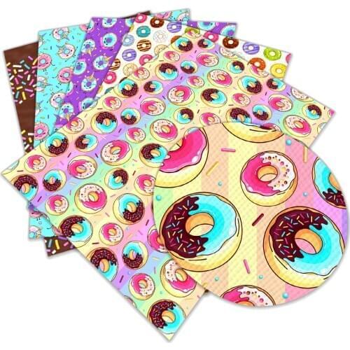 30 cm x 136cm Delicious Donuts Food Pattern Printed Synthetic Faux Leather for DIY Shoes Crafts Material