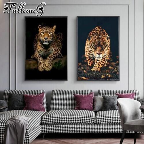 FULLCANG 2pcs/set diamond embroidery sale animals leopard 5d diy mosaic painting full square round drill home decor FC3345