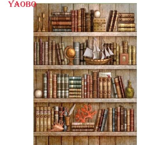 Diamond Embroidery Vintage Bookshelf Cross Stitch Diamond Painting Full Square Beadwork Mosaic Picture Kits Home Decoration