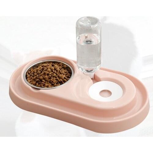 Pet Bowl Automatic Feeder Dog Cat Food Bowl with Water Dispenser Double Bowl Drinking Raised Stand Dish Bowls with Pet Supplies