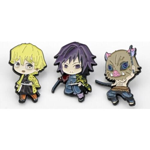 Demon Slayer Kimetsu No Yaiba Pins Brooches Kamado Tanjirou Agatsuma Zenitsu Hashibira Inosuke Metal Badge Emblem Brooch Figure