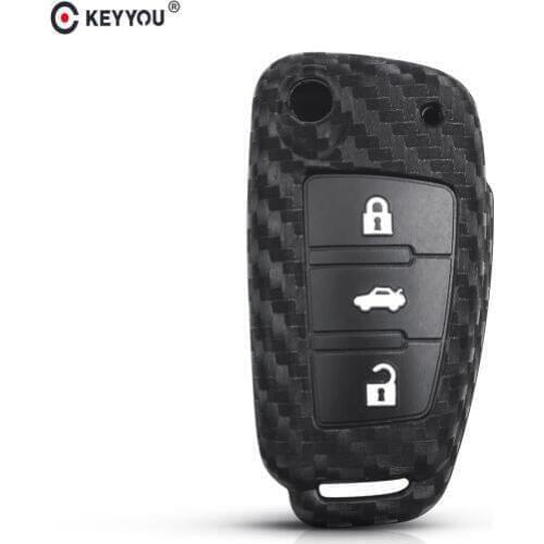 KEYYOU 10pcs Carbon Fiber Silicone Key Case Fob Flip Key Shell Auto Cover For Audi C200 A3 A4L B7 B6 B8 C5 C6 Q5 Q7 A6L B9 A6