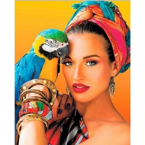 GATYZTORY DIY Painting By Numbers Kits Parrot And Woman Figure Picture By Numbers Acrylic Paint On Canvas Handpainted Home Art