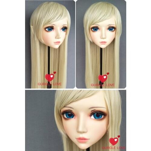 GL088) Sweet Girl Resin Half Head BJD Kigurumi Mask With Eyes Cosplay Anime Role Lolita Mask Crossdress Doll