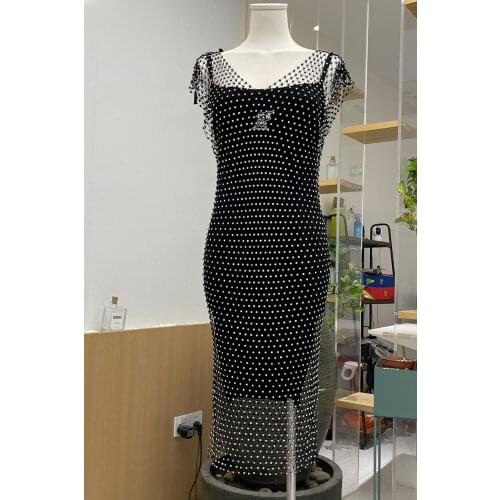 H80&S90 New Bling Bling Rhinestones Party Dresses Women Sexy Diamond Clubwear See Through Mesh Dresses Female Gemstones Dress