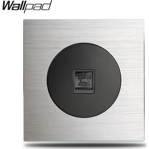 L6 TEL Telephone RJ11 Wall Socket Wiring Outlet Silver Satin Metal Plate Brushed Aluminum, 86 * 86 mm