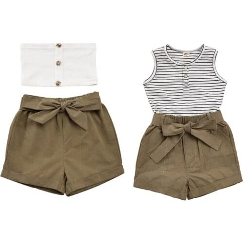 Citgeett Summer 1-4Years Kid Girls Outfits Set Fashion Casual Striped O-neck Vest Top + Shorts Green Suit Set