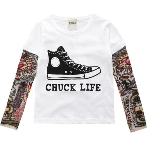 Fashion Kids Children Boys Girls Clothing Tees Cotton Long Sleeve O-Neck T-Shirts Flower Arm Clothing Tattoo Sunscreen Clothes
