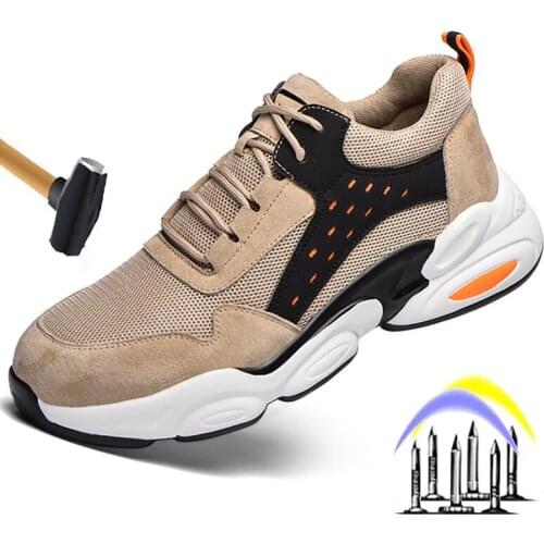 Mens Outdoor Breathable Mesh Steel Toe Anti Smashing Safety Shoes Mens Light Puncture Proof Comfortable Work Shoes Safety Boot