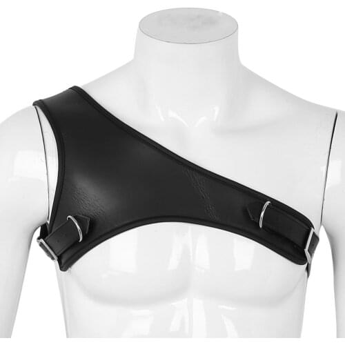 Men PU Leather One Shoulder Adjustable Body Chest Harness Belt Sexy Gay Lingerie Latex Goth Punk Nightclub Rave Costume Harness