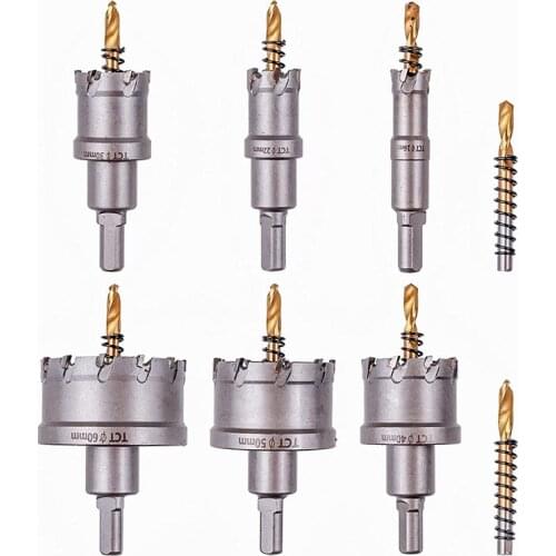 6Pcs TCT Drill Bit Hole Saw Set 16-60 mm, with 2Pcs Center Drill Bit, for Hard Metal, Stainless Steel, Wood, Plastic