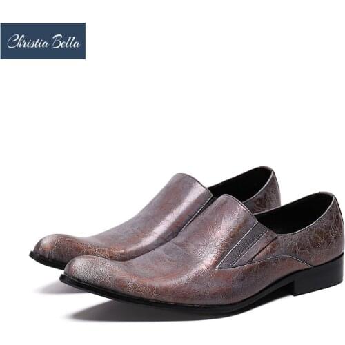 Christia Bella New Fashion Men Shoes Wedding Genuine Leather Dress Shoes Men Pointed Toe Business Office Formal Leather Shoes