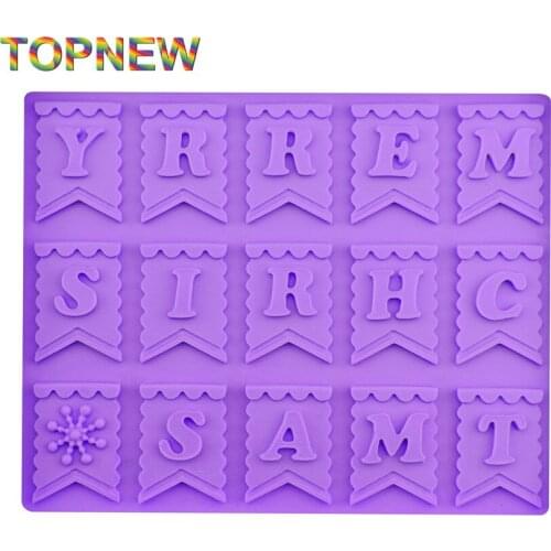 Top New Merry Christmas Element Flag Designs Fondant Silicone Cake Mold For Cupcake Cake Decorating Tools Candy Moulds C3012
