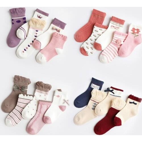 Autumn Winter Girl Socks Bow Lace 2-8y Children Socks Combed Cotton Baby Socks Tide Pink Princess Socks