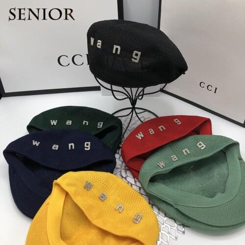 Autumn Mesh Knitting Fashion Solid Color Rhinestone Unisex Hat Brand Designer Couple Beret Casual Female Artist Hat Female Beret