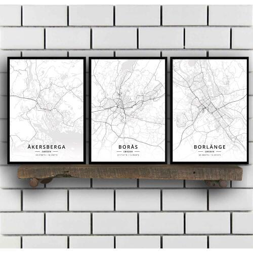 Akersberga Boras Borlange Eskilstuna Falun Gavle Gothenburg Halmstad Helsingborg Jonkoping Kalmar Karlskrona Sweden Map Poster
